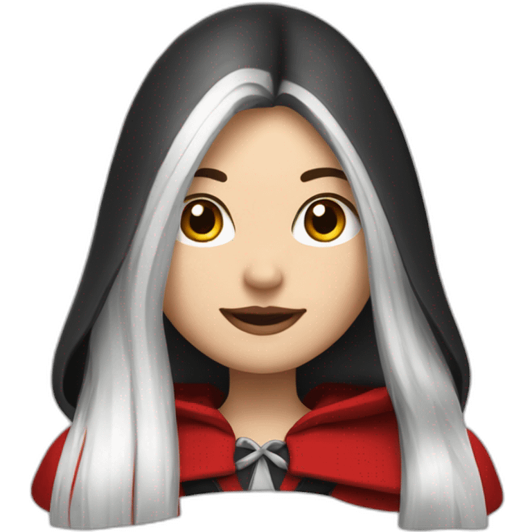 white-girl-long-straight-black-hair-with-white-streak-hair-and-red-ridding-hood emoji