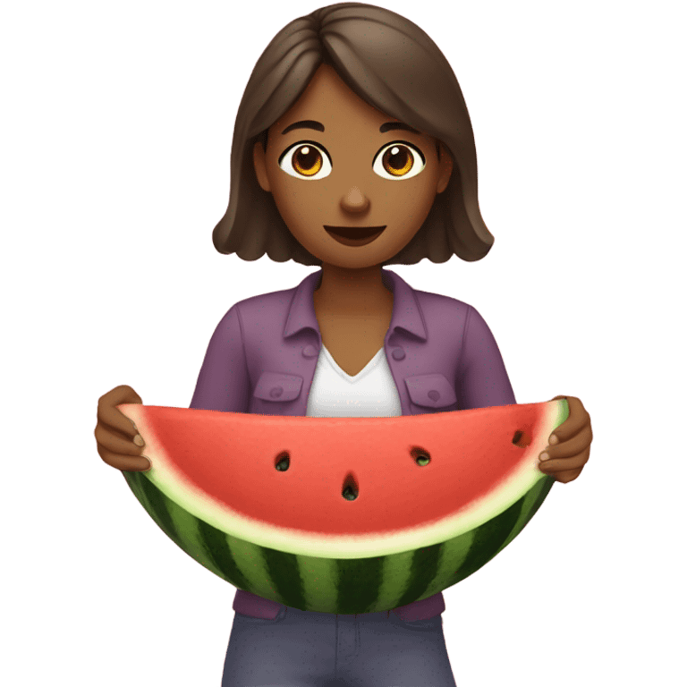 brown female holding watermelon  emoji