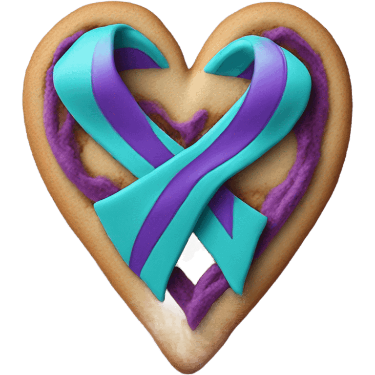 Purple teal Suicide awareness ribbon, heart cookie emoji