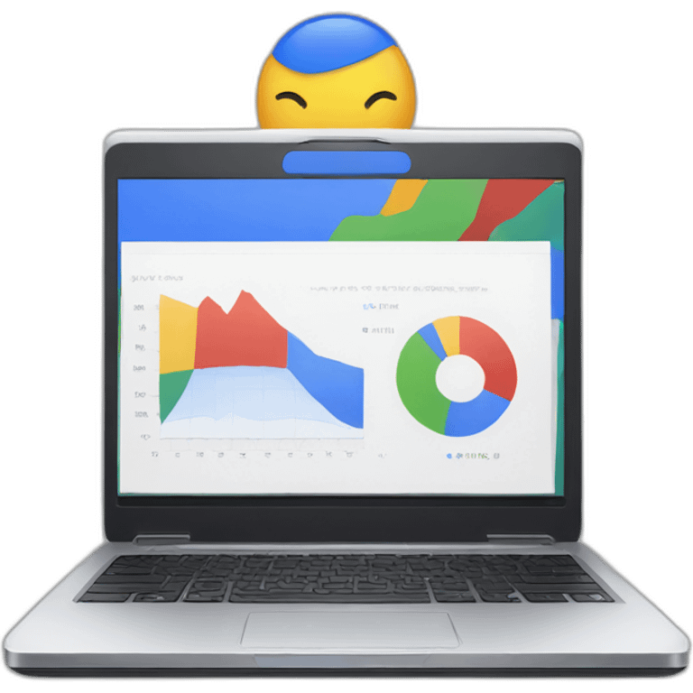 laptop with chart high and google emoji