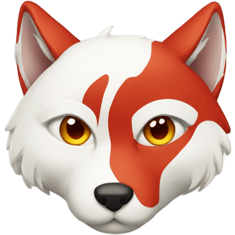 Kitsune head, red and white, sad face emoji