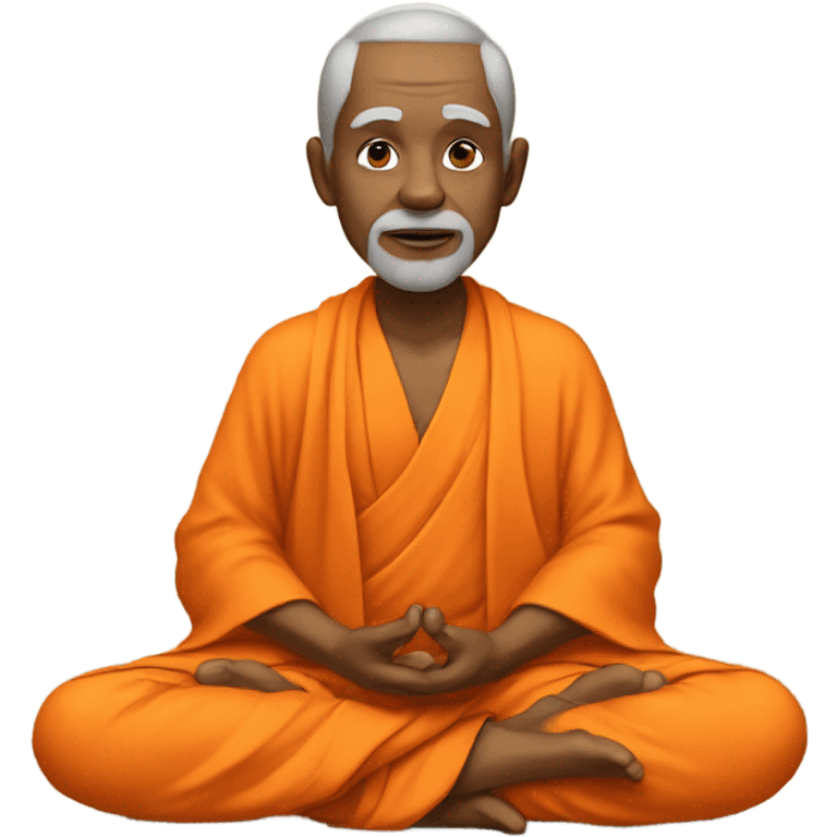 an old yogi with a peaceful and meditative expression. The character should be wearing an orange robe, symbolizing traditional yogic attire. The yogi can be sitting in a lotus position emoji