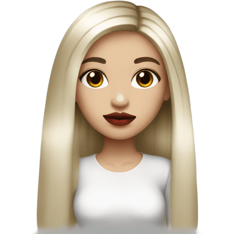 girl with white skin and balayage straight straight hair , black black eyes with eyelashes, red lips,  emoji