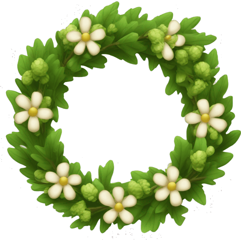 wreath of flowers and green oak leaves in style of iOS emoji emoji