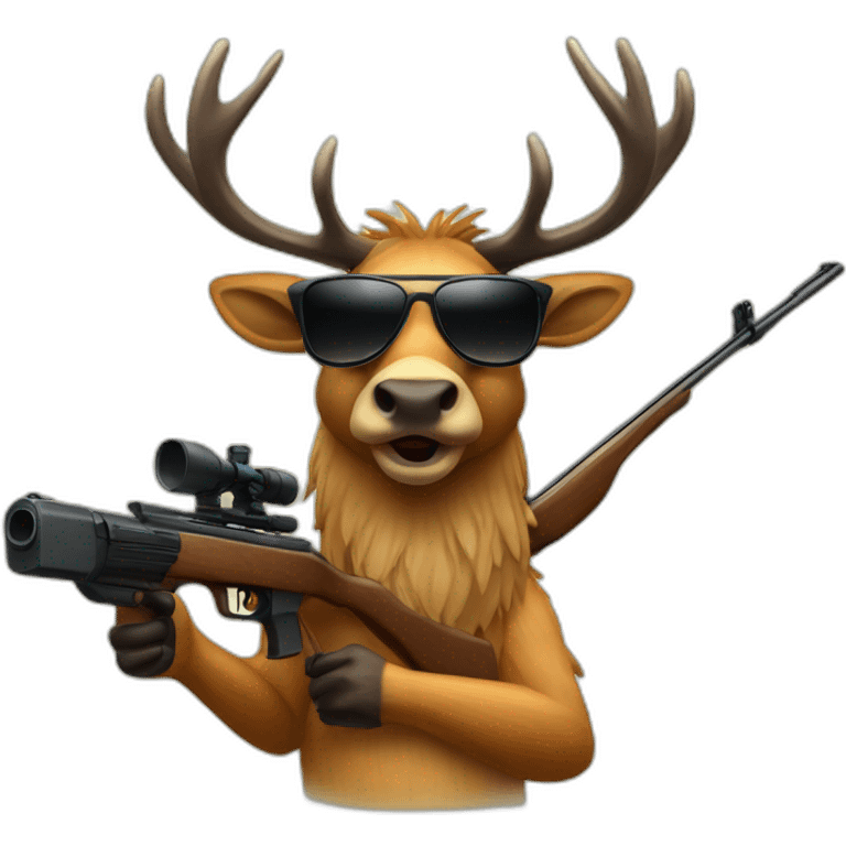 Elk wearing sunglasses holding a rifle emoji