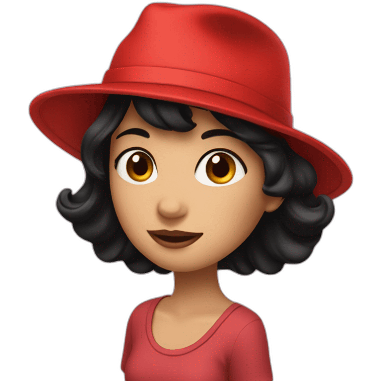 A girl with black hair in a red hat emoji