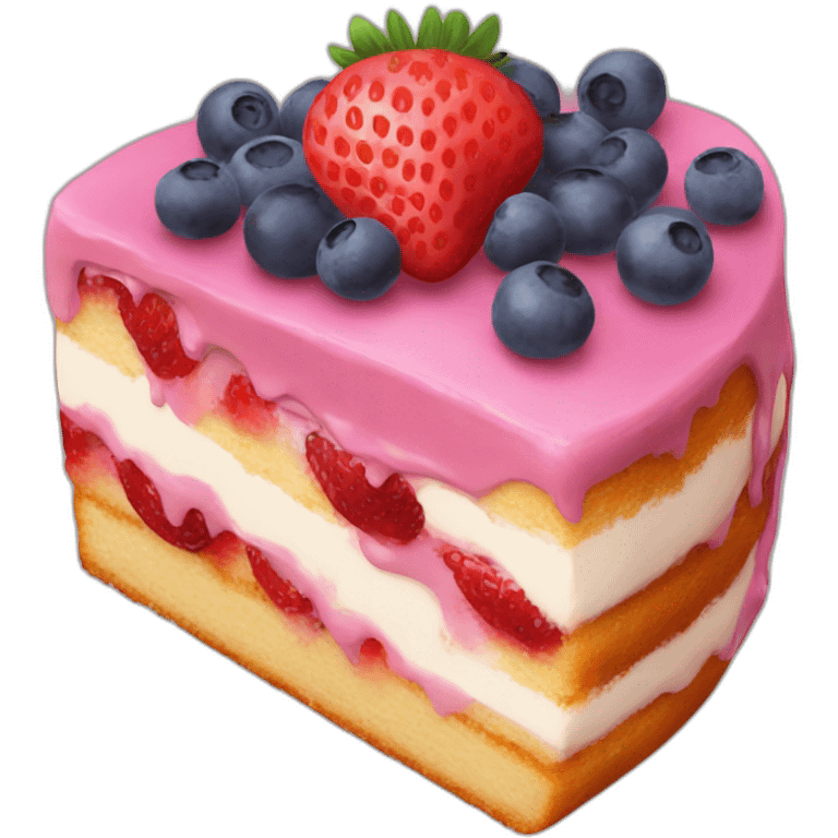 A strawberry cake with raspberries and blueberry emoji