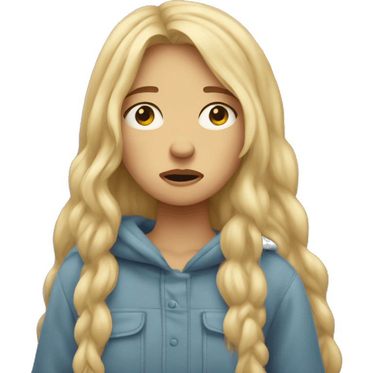 sad cozy blonde longhair girl crying full body  emoji