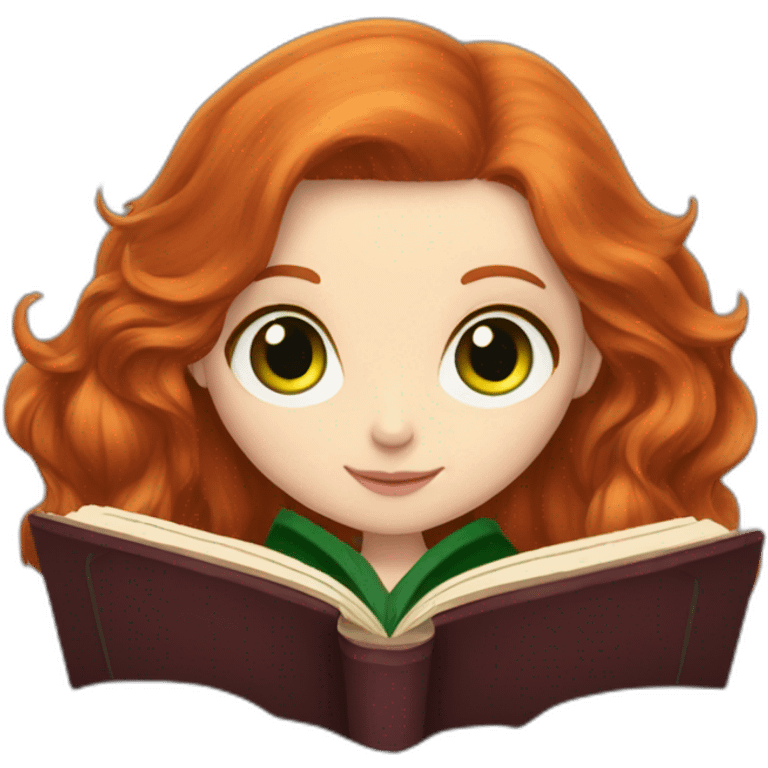 Pale skinned gryffindor Redhead with green eyes reading a book emoji