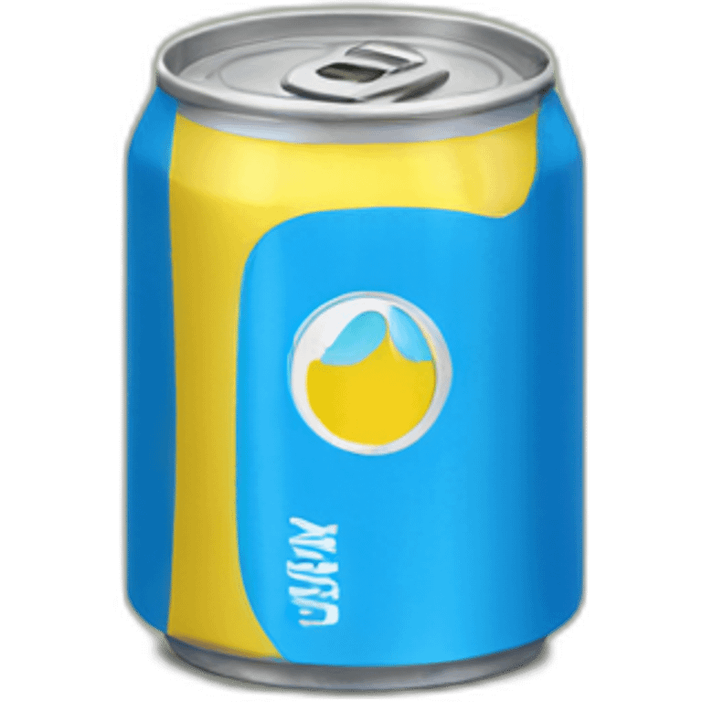 Yellow soda can with blue logo emoji