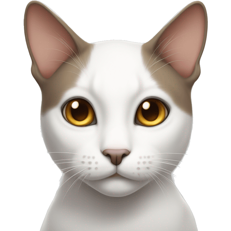 white cat with a grey and brown spot on the top of the head emoji