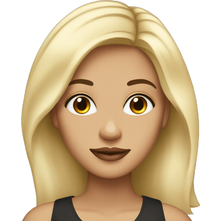 Woman with eye lashes dark hair roots and blonde down medium length emoji