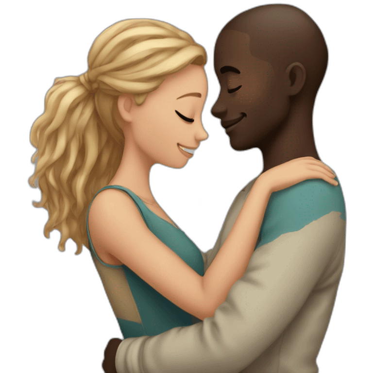 African 28 year old boy hugging a European 25 year old girl emoji