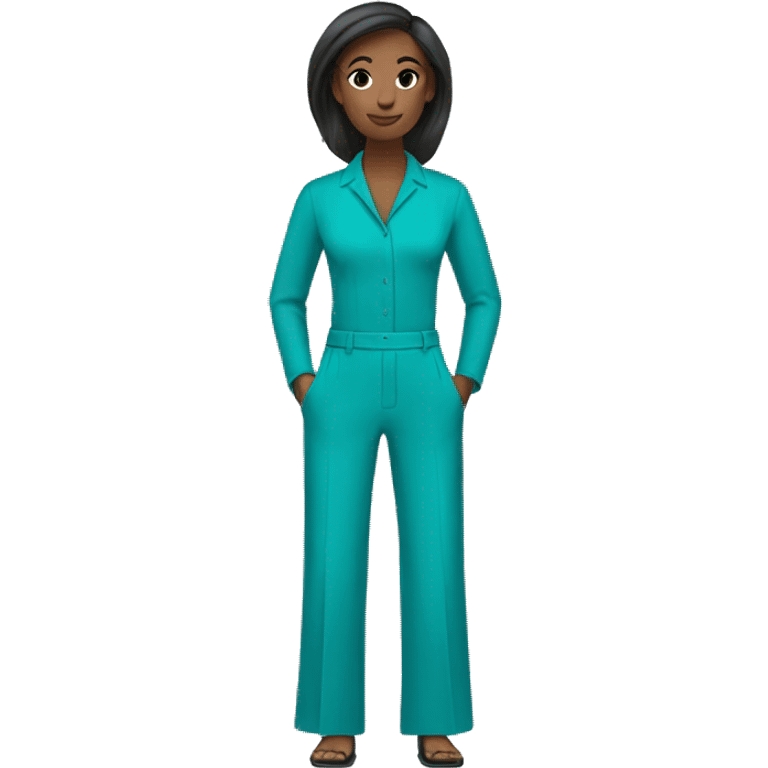 A sleek turquoise jumpsuit without a person, tailored with wide-leg pants, minimal details, and a clean modern style. emoji