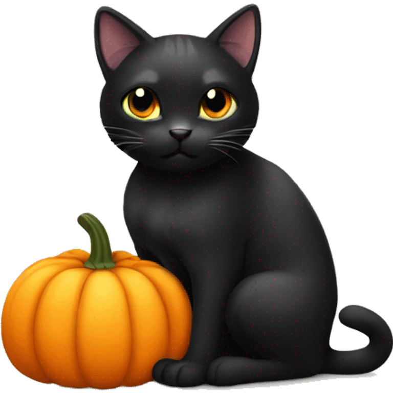 Cute black cat in pumpkin  emoji