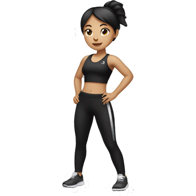  an asian girl wearing black gym wear  emoji