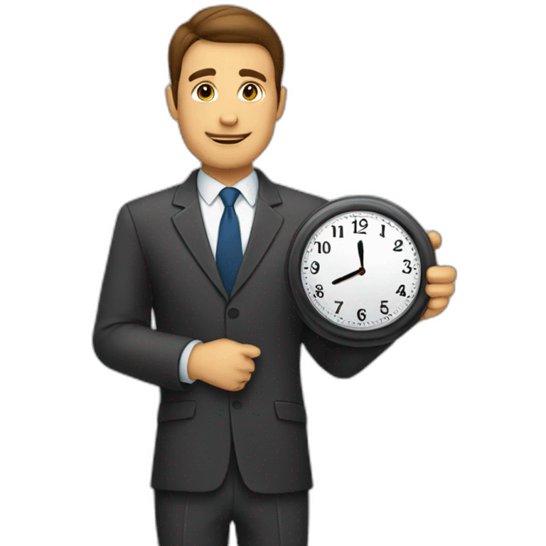 a man in a suit holding a clock emoji