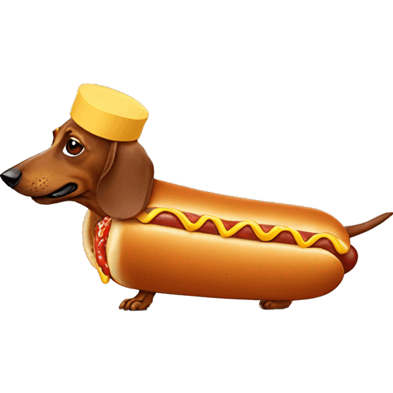 a dachshund in a hot dog costume emoji