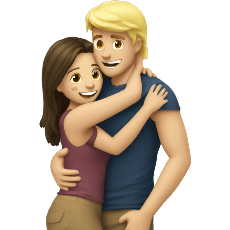 A blond guy hugs a brunette girl at the sea emoji