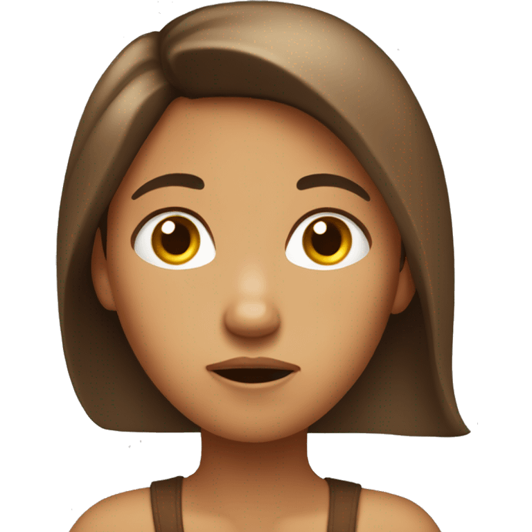 Tan Girl with long brown hair thinking with confused expression emoji