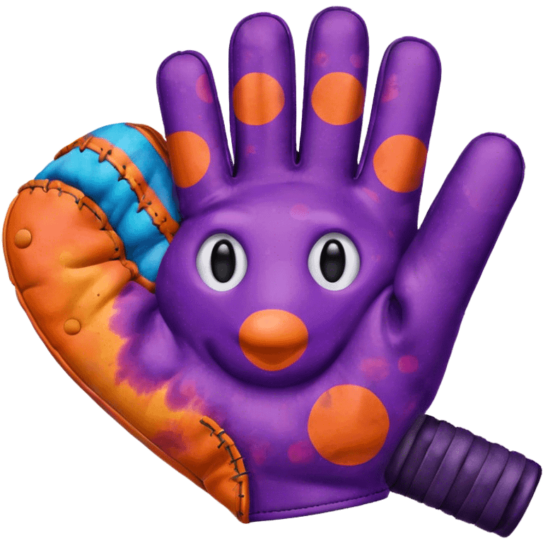 Purple and orange polka dot Baseball in a tie dye glove  emoji