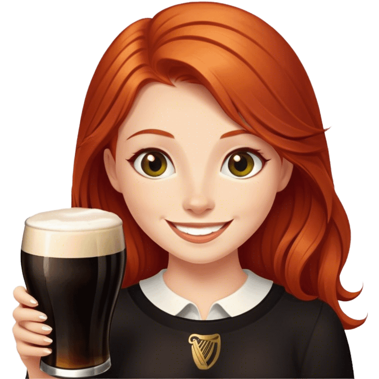 Redheaded girl smiling with Guinness  emoji