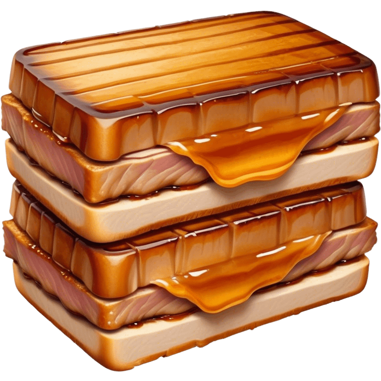 Cinematic tender pork belly, slow-roasted to perfection, crispy caramelized edges, glistening with juices, sliced into thick, rich layers, warm golden tones, luxurious and indulgent. emoji