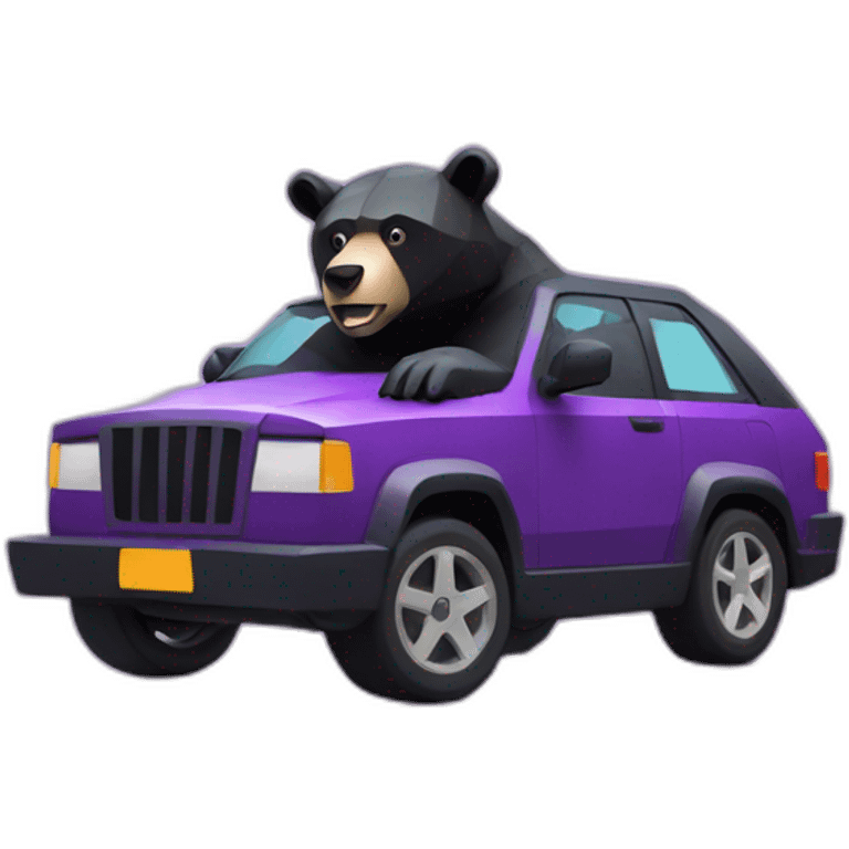 Lowpoly black bear in purple car emoji