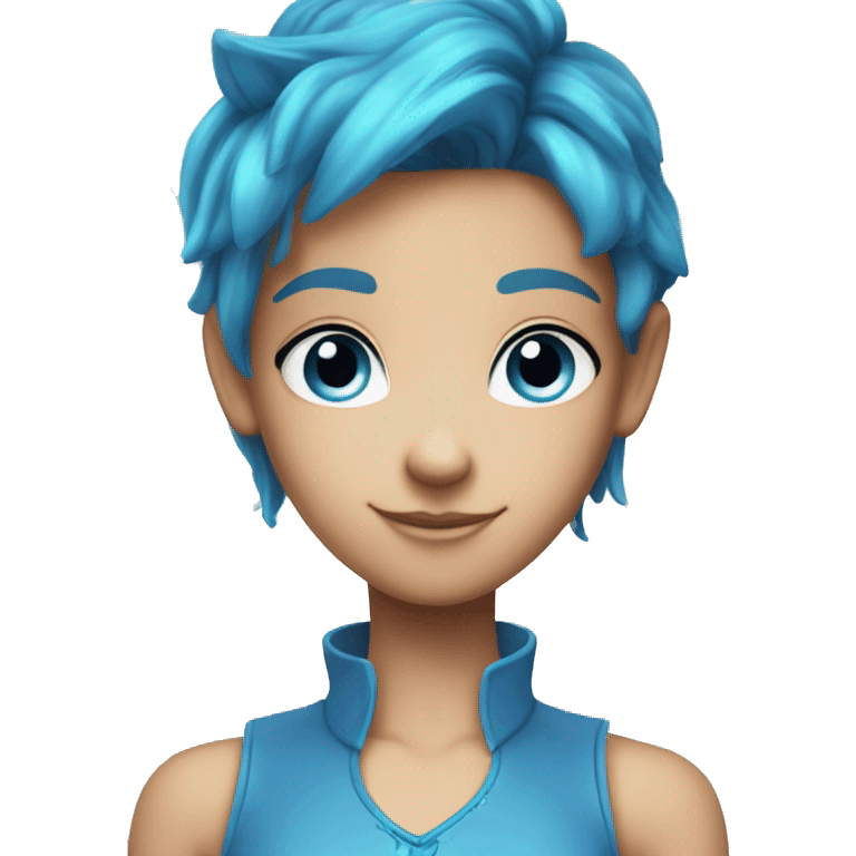 bloom winx fairy with rad hair and blue eyes and in blue shirt with wings  emoji