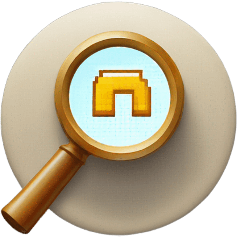 logo in a pixel art style featuring a magnifying glass as the central element. Inside the circular lens of the magnifying glass, place a pixelated letter 'A' emoji