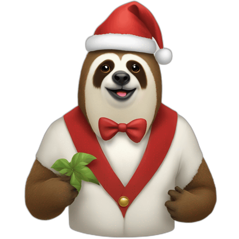 Santa Claus with a sloth on his shoulder and the sloth has a bow tie emoji