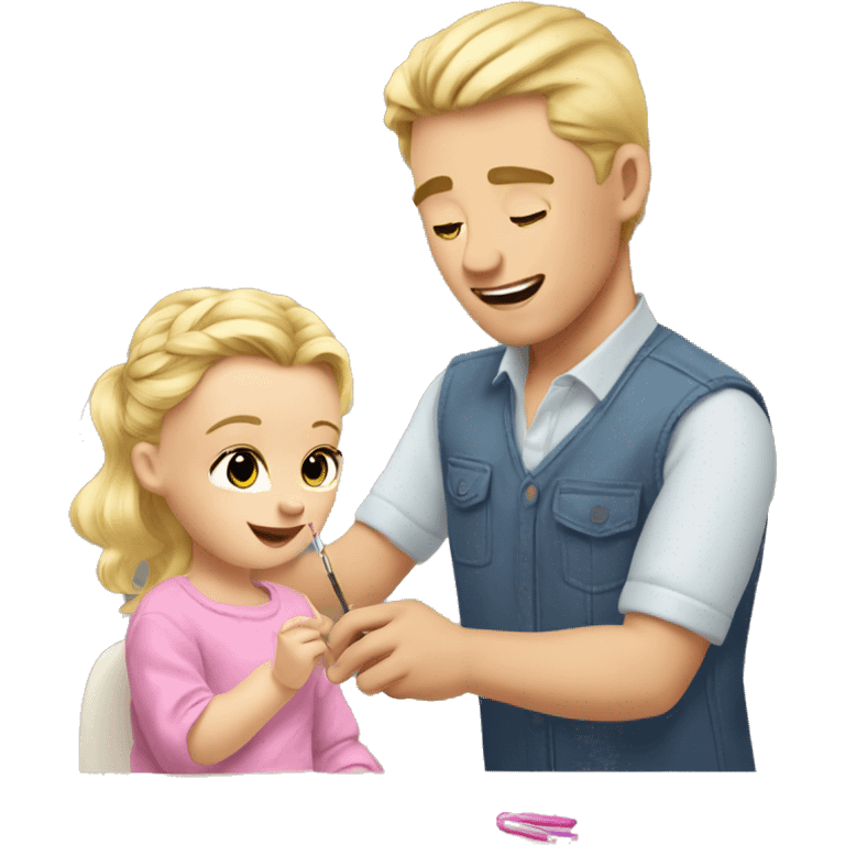 blonde babydaughter gives blonde dad a manicure emoji