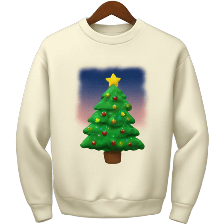 Creamed colored Sweat shirt with Christmas tree on it emoji