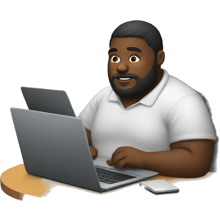 black fat person with beard using laptop emoji