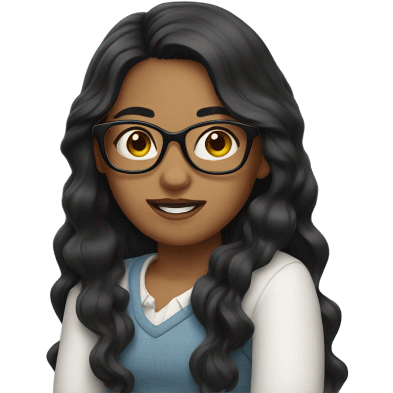 Girl with long wavy black hair and glasses emoji