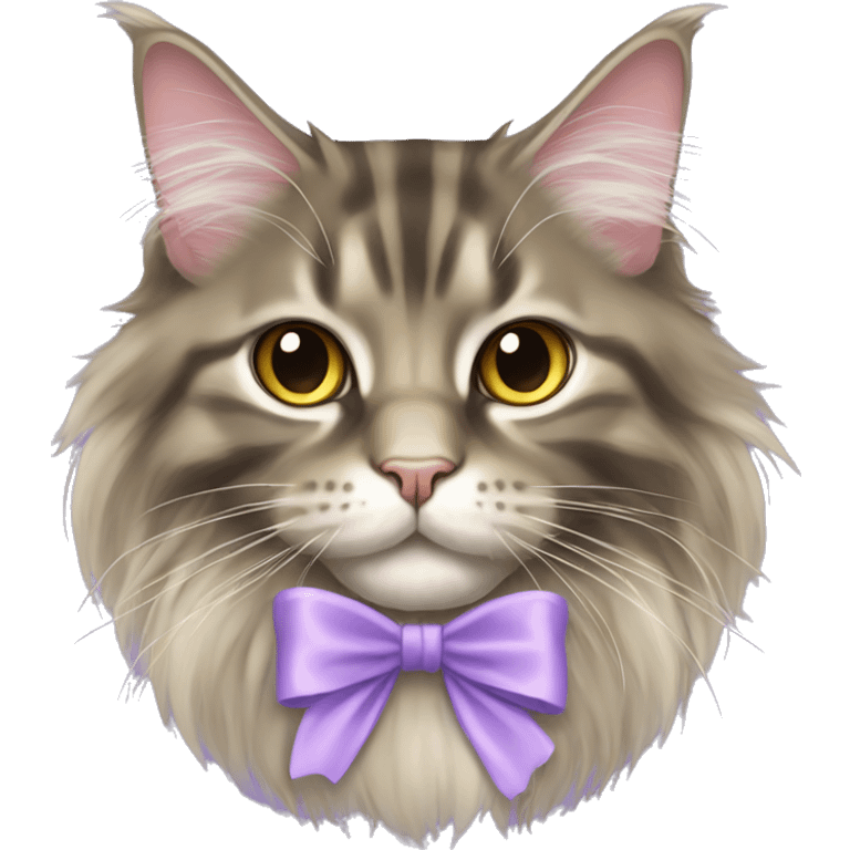 Maine coon cat with light purple bow emoji