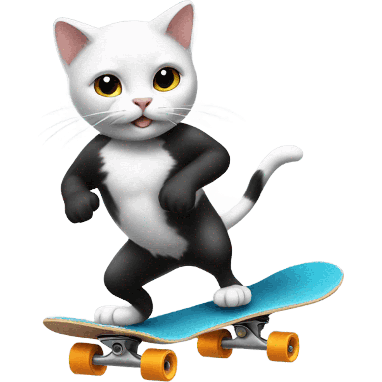 Black and white cat skateboarding  emoji