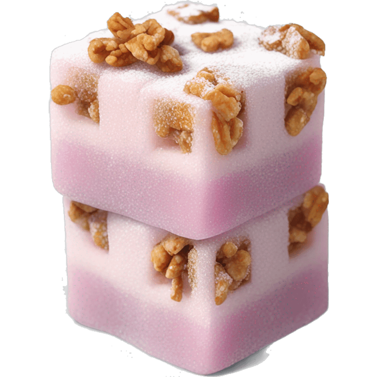 Turkish delight stacked cubes with chopped walnuts and covered with powdered sugar  emoji