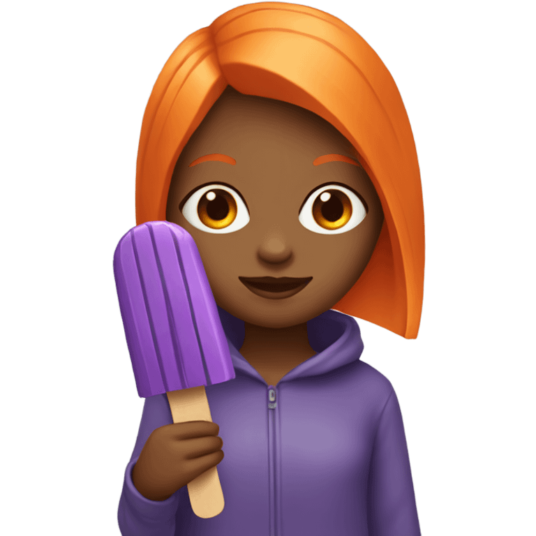 A girl with orange hair holding a purple popsicle  emoji