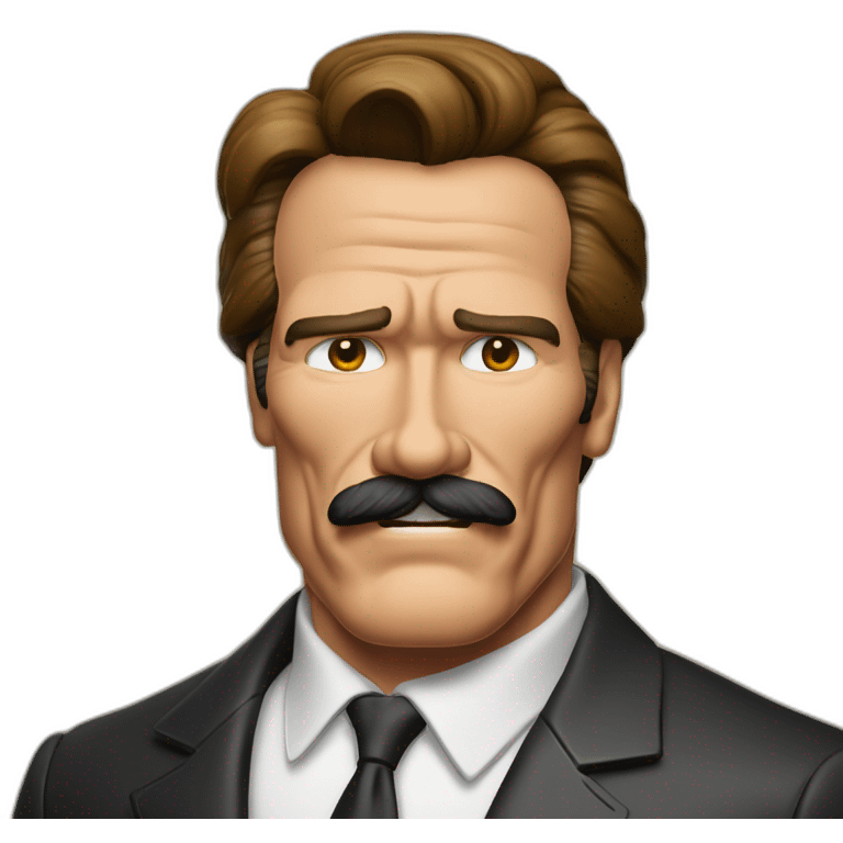 Arnold Schwarzenegger disfrazado de científico con bigote emoji