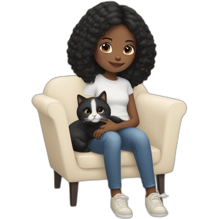 Black hair Girl with a white cat in her lap emoji