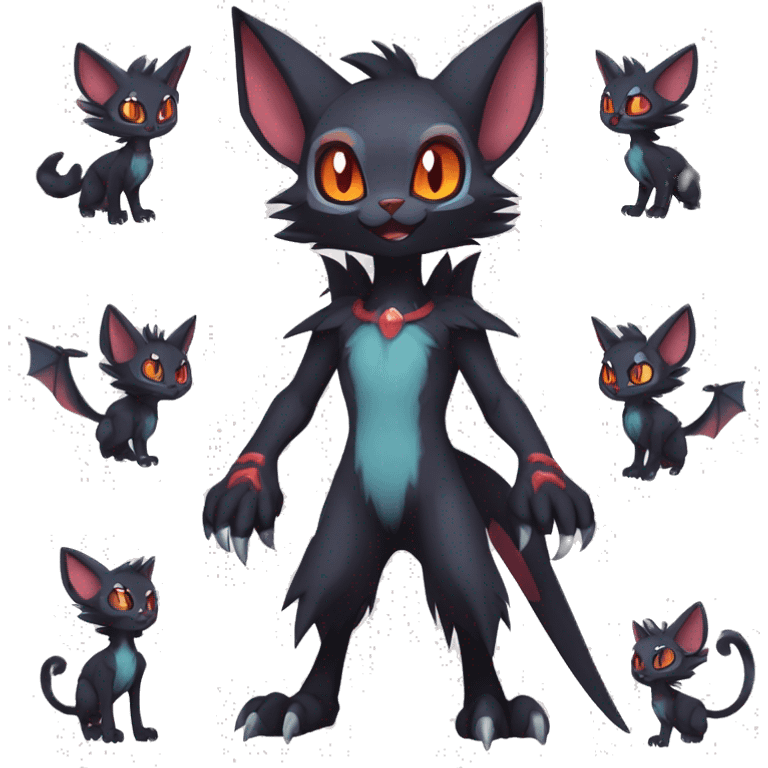 Black edgy Vampiric Noivern-Zorua-Litten-Bat-Sphynx-Lykoi-Caracal-cat-Fakemon full-body emoji