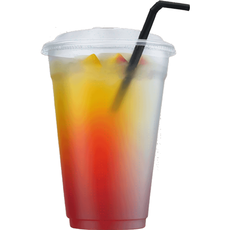 mango tea, yellow and red gradient drink on a clear plastic cup with a black straw emoji