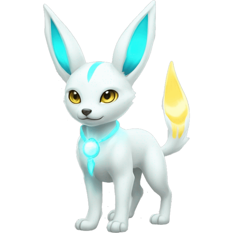 Shiny White Angelic Electric Albino Umbreon. cyan eyes and cyan markings. Golden Anubis-rings. full body emoji