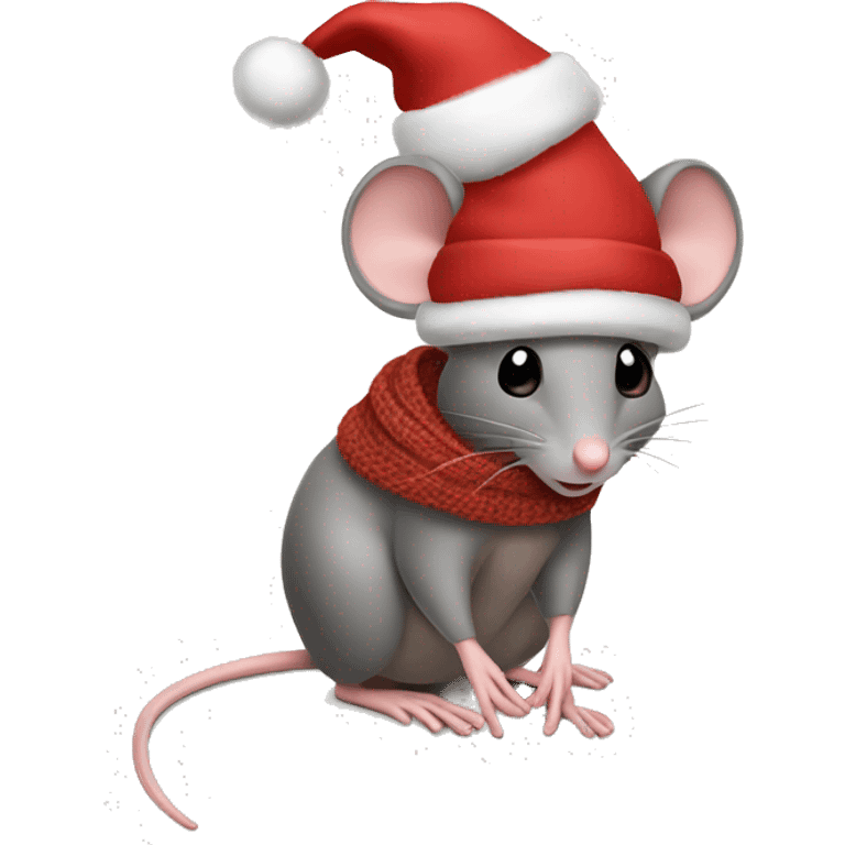 Mouse in christmas hat and scarf emoji