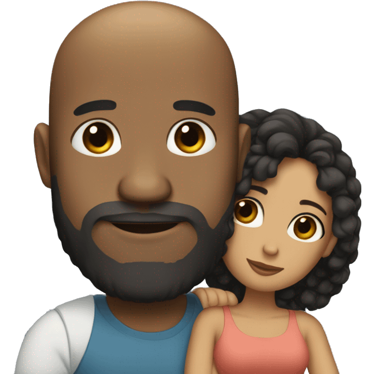 Cuddling Couple bald black man with beard and mixed race woman with long curly black hair emoji