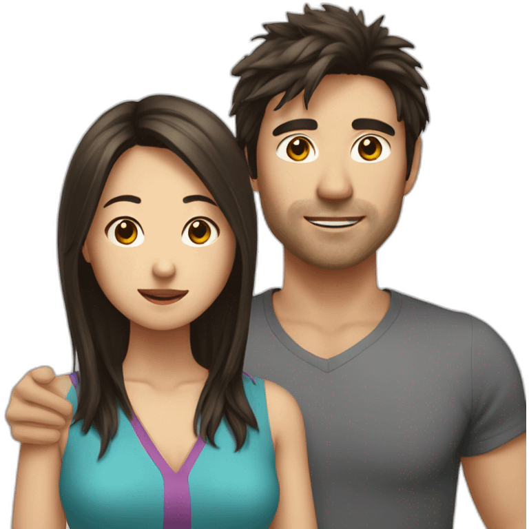 Cringe scruffy brunette man trying to impress Asian woman emoji