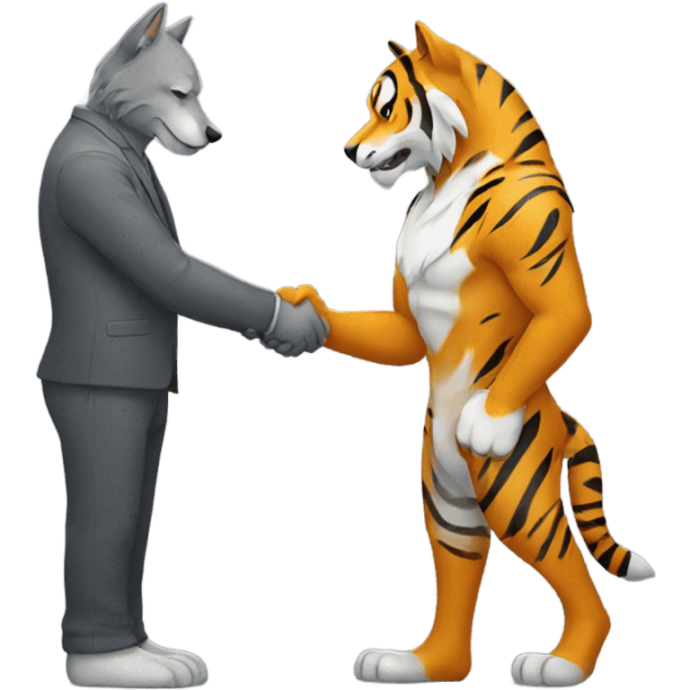 Wolf and tiger shaking hands emoji