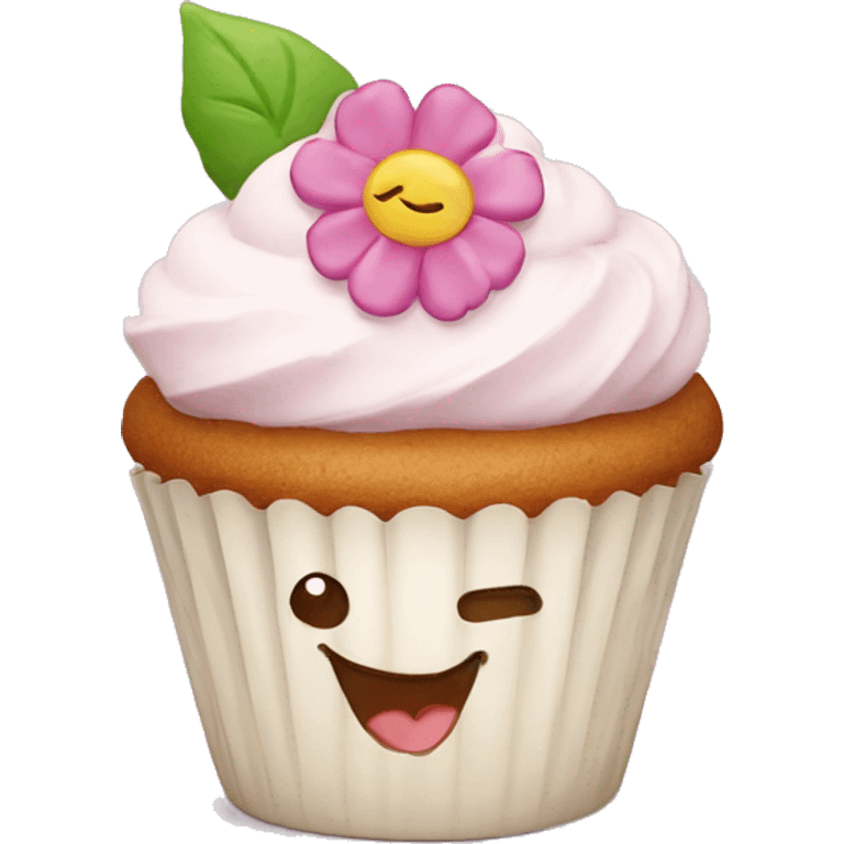 Happy cupcake with the icing a flowers on top  emoji