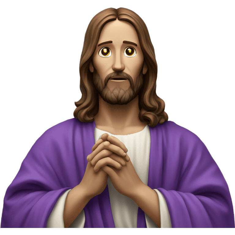 Jesus in purple robe, praying for dead phone come back to life emoji